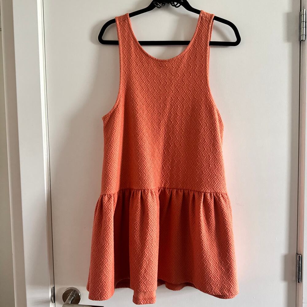 Free People Tank Mini Dress Orange Round Neck Textured Pullover Sleeveless Sz S